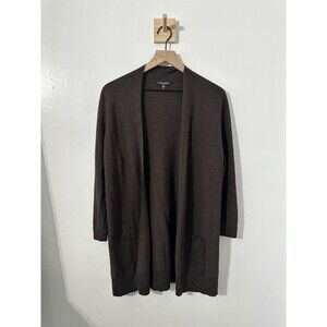Eileen Fisher 100% Merino Wool Brown Cardigan Open Front Sweater Brown Petite LG